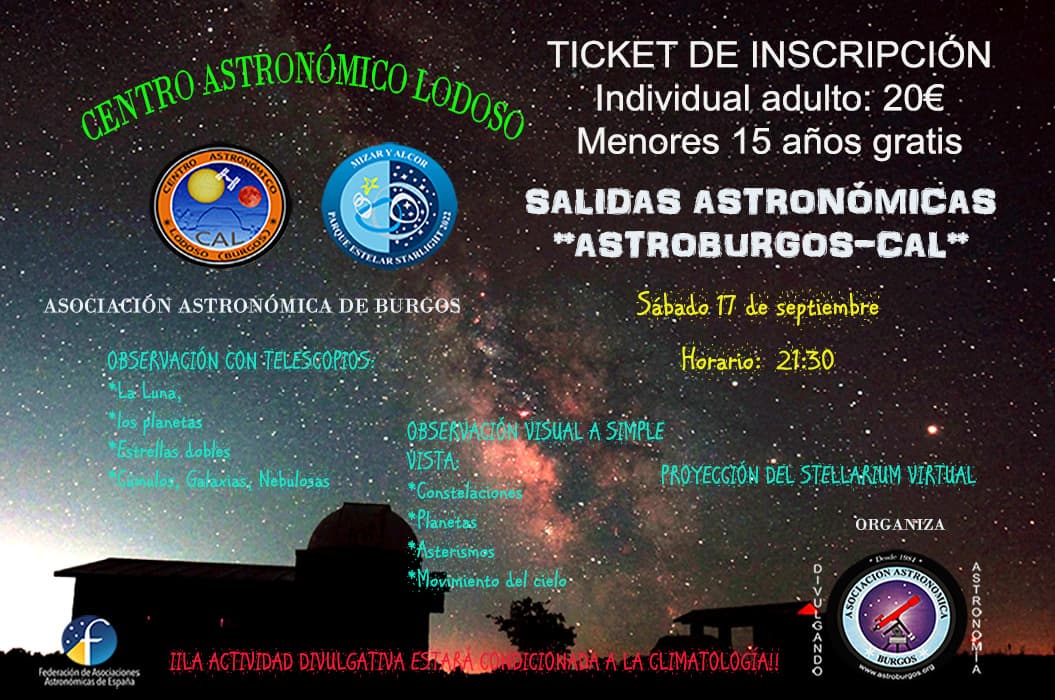 SALIDAS ASTRONÓMICAS-CAL - INSCRIPCIONES PARA EL 17-09-2022 (AFORO COMPLETO-INSCRIPCIÓN CERRADA)