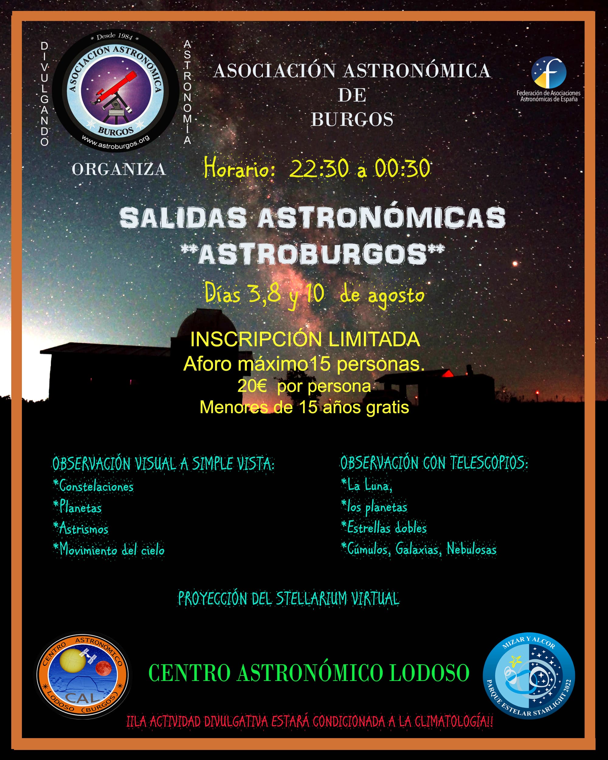 SALIDAS ASTRONÓMICAS/ASTROBURGOS-CAL - DÍA 11  (AFORO COMPLETO)
