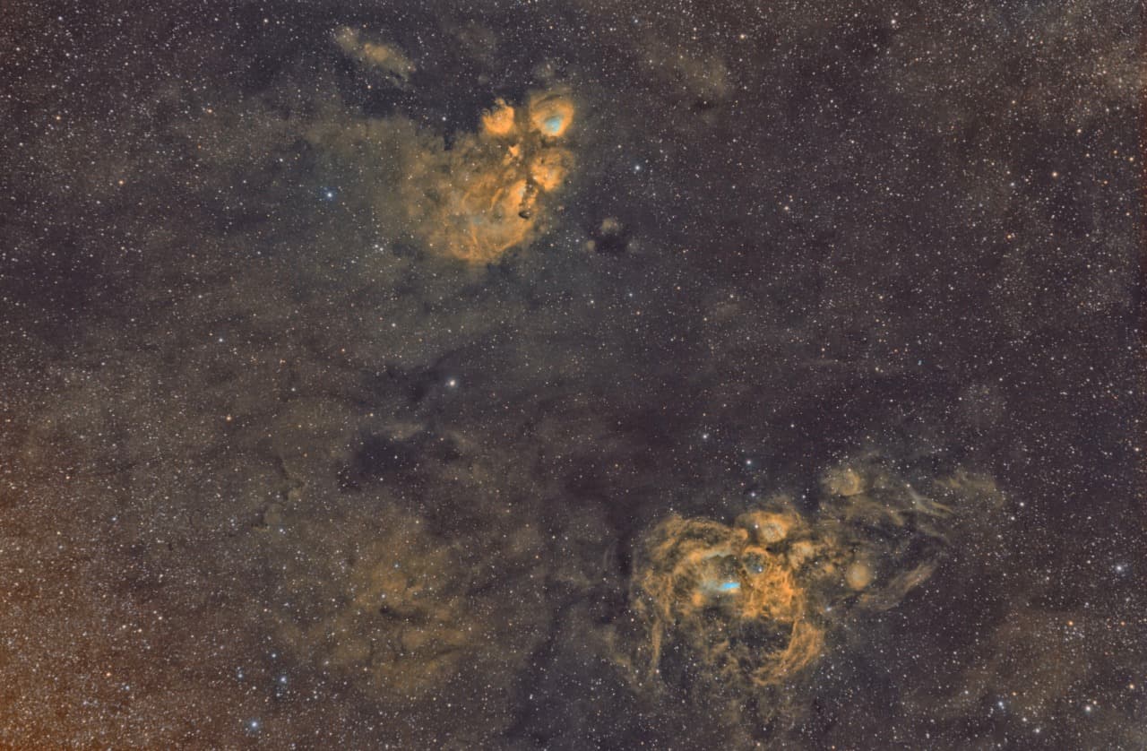 Nebulosas de NGC 6334 (arriba) y NGC 6357 (abajo)