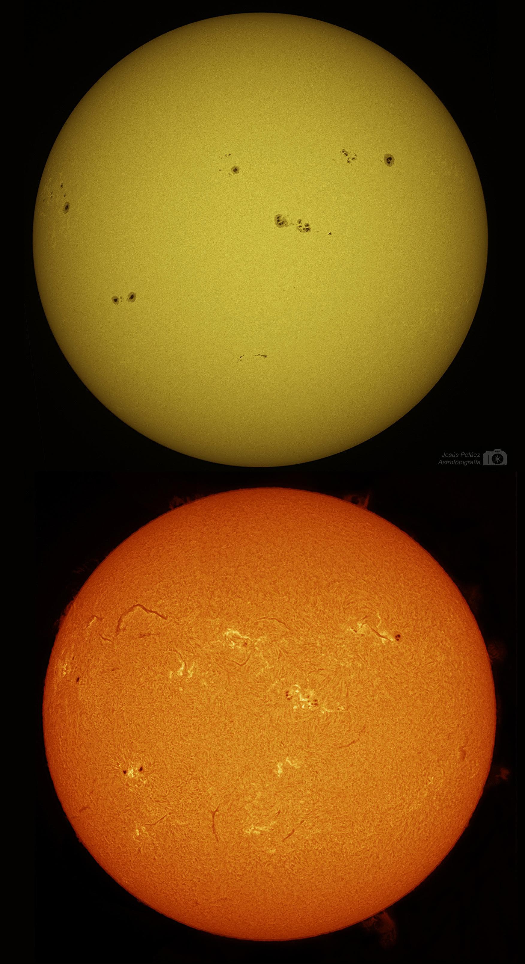 El Sol en luz blanca y H alfa al mismo tiempo